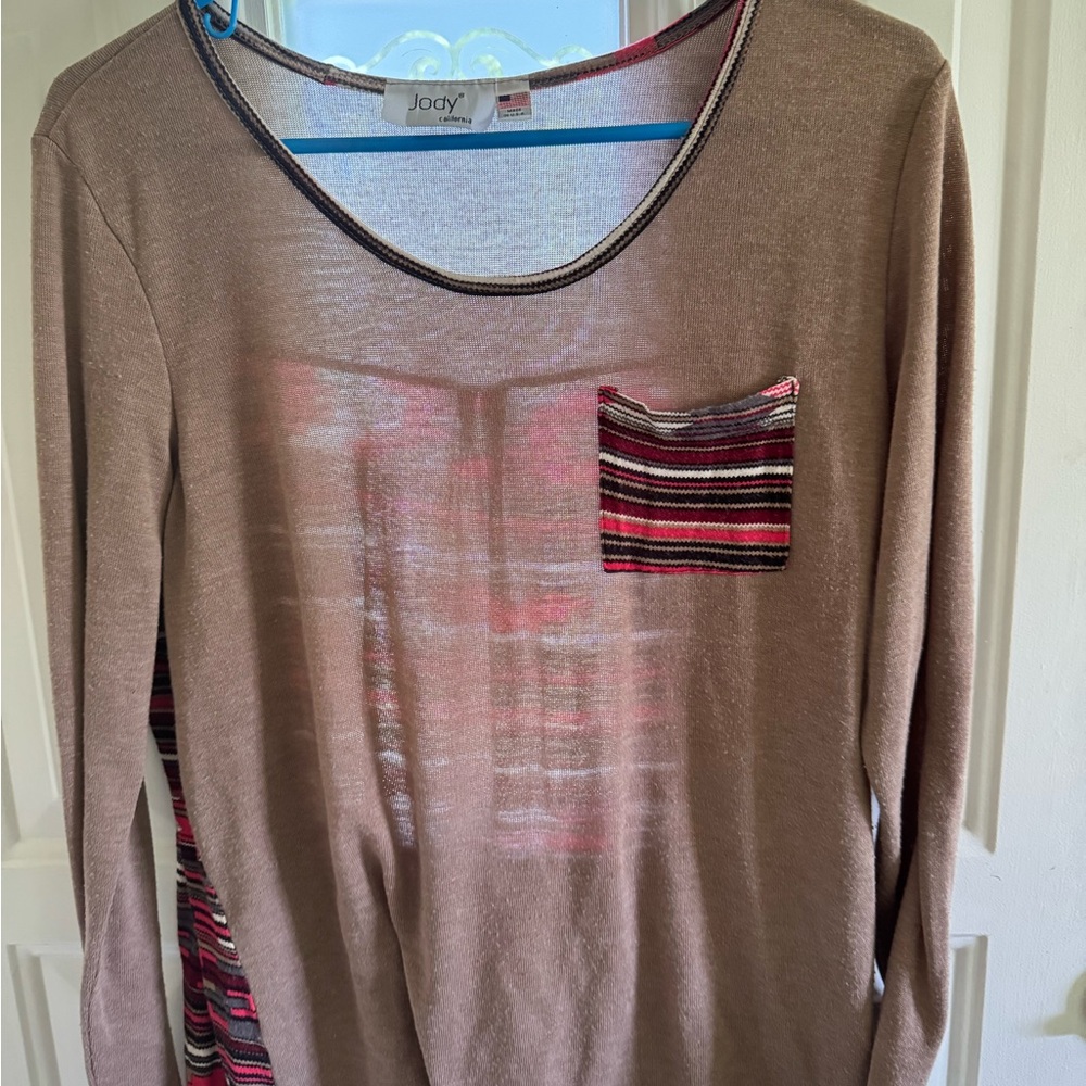 Brown and Black Long Sleeve Relaxed Blouse